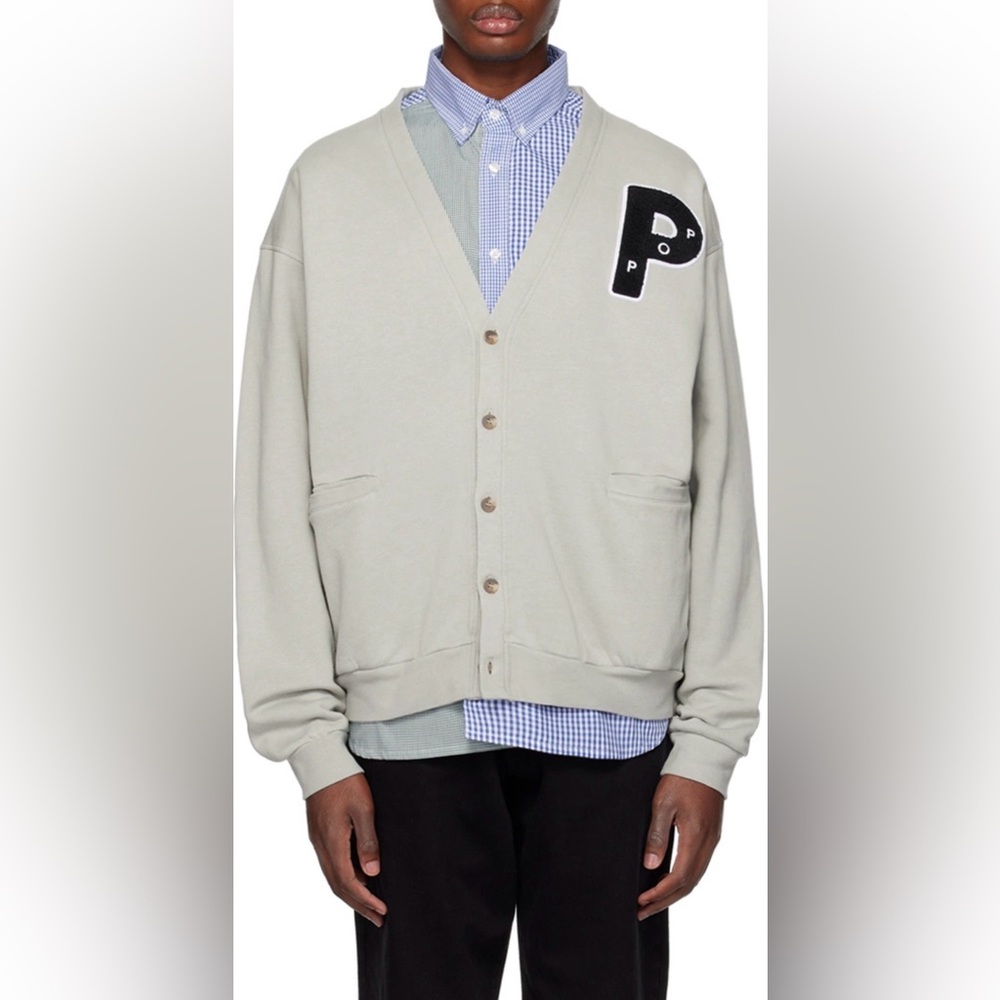 Pop Trading Company Men’s Cardigan Size L Gray Cotton Button